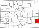 State map highlighting Prowers County
