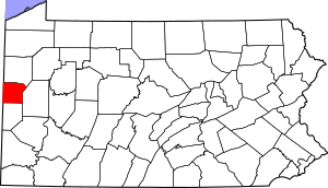 Map of Pennsylvania highlighting Lawrence County