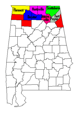North Alabama counties shaded map