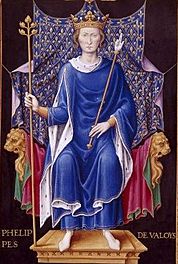 A Medieval image of Philip VI seated, wearing a blue robe