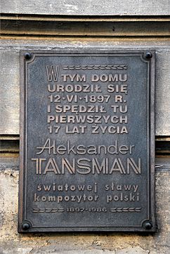 Plaque Aleksander Tansman, Łódź 18 Próchnika Street