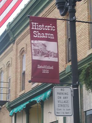 Banner within the Grace and Pearl Historic District in Sharon