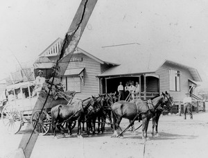 Stagecoach outside the post and telegraph office in Cloncurry, ca. 1910