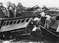 StateLibQld 2 102560 Rescuers inspect the wreckage of the Camp Mountain train disaster, 1947