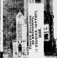 The Sun showing New York's first skyscraper the Tower Building, 1914