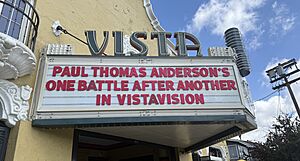 Vista Theater Presenting One Battle After Another in VistaVision Sign