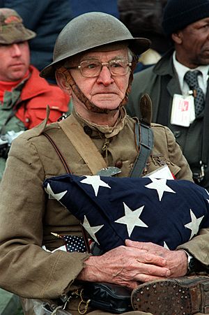 World War I veteran Joseph Ambrose, 86, at the dedication day parade for the Vietnam Veterans Memorial in 1982