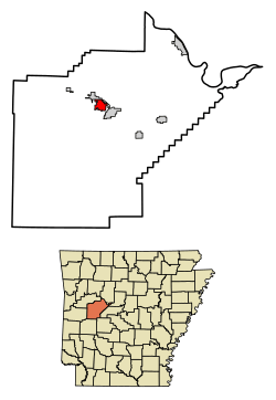 Location of Corinth in Yell County, Arkansas.