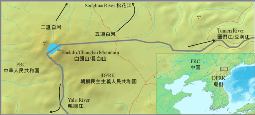 Apprx. PRC-DPRK border around Baekdu-Changbai Mountain