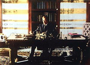 Ataturk at Cankaya Library 16 July 1929