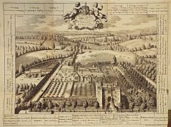 Boarstall Hall and Towers, 1695, by artist Michael Burghers, England.jpg