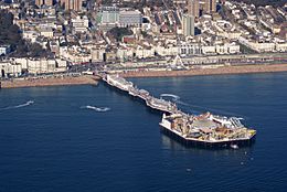 Aerial view of the pier from the sea