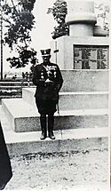 General of the Latvian National Armed Forces Rūdolfs Bangerskis near Liberation Monument in Līvāni, Latvia in 1935