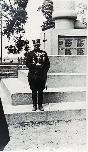 General of the Latvian National Armed Forces Rūdolfs Bangerskis near Liberation Monument in Līvāni, Latvia in 1935