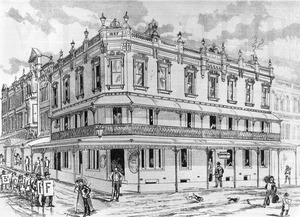 Illustration of the Treasury Hotel Brisbane ca. 1889f