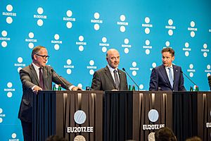 Informal meeting of economic and financial affairs ministers (ECOFIN). Eurogroup press conference Benoît Cœuré, Pierre Moscovici, Jeroen Dijsselbloem (36425216633)