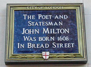 John Milton plaque Bread Street London