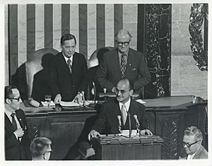Joint Session of Congress-Carl Albert and Allen Ellender are seated behind Luis Echeverría