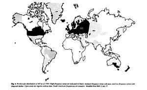 Kurtzke 1983 map of Multiple sclerosis in the world