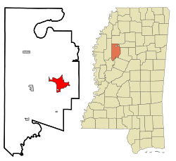 Location of Greenwood, Mississippi