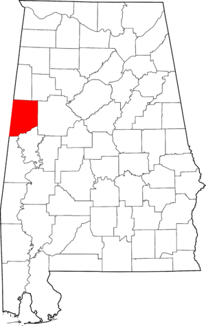 Map of Alabama highlighting Pickens County