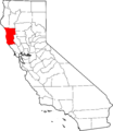 Map of California highlighting Mendocino County