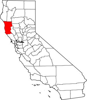 Map of California highlighting Mendocino County