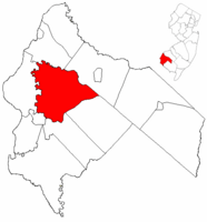 Mannington Township highlighted in Salem County. Inset map: Salem County highlighted in the State of New Jersey.