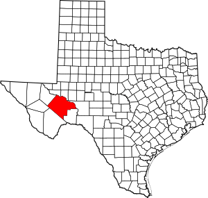 Map of Texas highlighting Pecos County