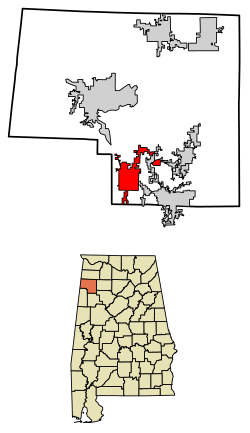 Location of Guin in Marion County, Alabama.
