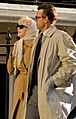 A photograph of Dougray Scott and Michelle Williams filming in character for My Week with Marilyn