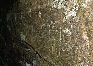 Napoleonic War Prisoners graffiti, Crawick Water, Dumfries and Galloway. Delightful place inscription