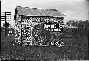 Posters covering a building near Lynchburg to advertise a Downie Bros. circus LOC 3548858861