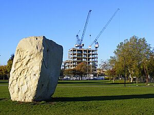 Shoreditch Park. The Boulder with Construction site, N1