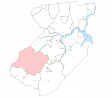 Location of South Brunswick within Middlesex County, highlighted in pink