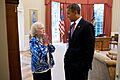 Betty White and Barack Obama in the Oval Office