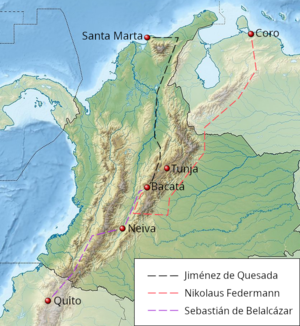 Conquest of Colombia route map