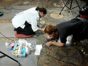 Conservation work on the Cosmati pavement at Westminter Abbey, 2009.