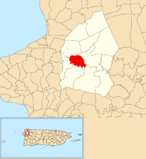 Location of Cruz within the municipality of Moca shown in red