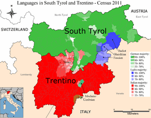 Language distribution in South Tyrol and Trentino