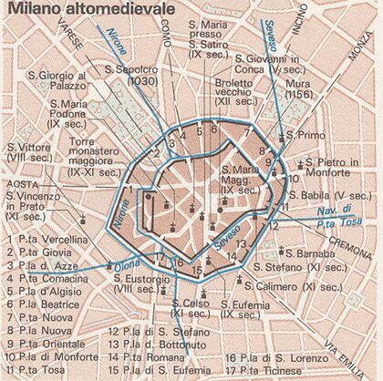 Map Urban development - Milano altomedievale - Milano 1992 - Touring Club Italiano CART-TEM-054 (cropped)