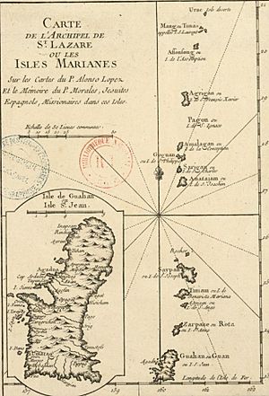 Map of the Mariana Islands by Alonso Lopez, 1764 (cropped)