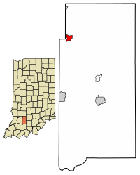 Location of Burns City in Martin County, Indiana.