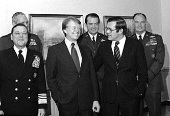 President-Elect Jimmy Carter with U.S. Secretary of Defense Donald Rumsfeld During a Visit to The Pentagon