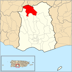 Location of barrio San Patricio within the municipality of Ponce shown in red