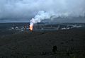 Sulfur dioxide emissions from the Halema`uma`u vent, glows at night