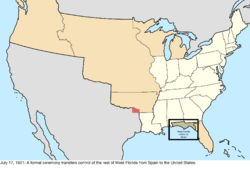 Map of the change to the United States in central North America on July 17, 1821