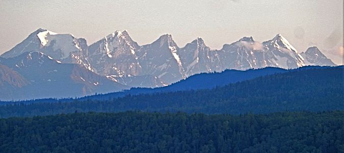 View of Seven Sister Peaks in BC Canada