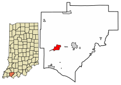 Location of Chandler in Warrick County, Indiana.