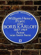 William Henry Pratt alias BORIS KARLOFF 1887-1969 Actor was born here